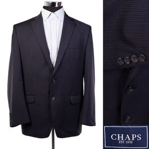 CHAPS Mens Black Wool Blend 2 Button Blazer Sport Coat Single Vent Size 44R